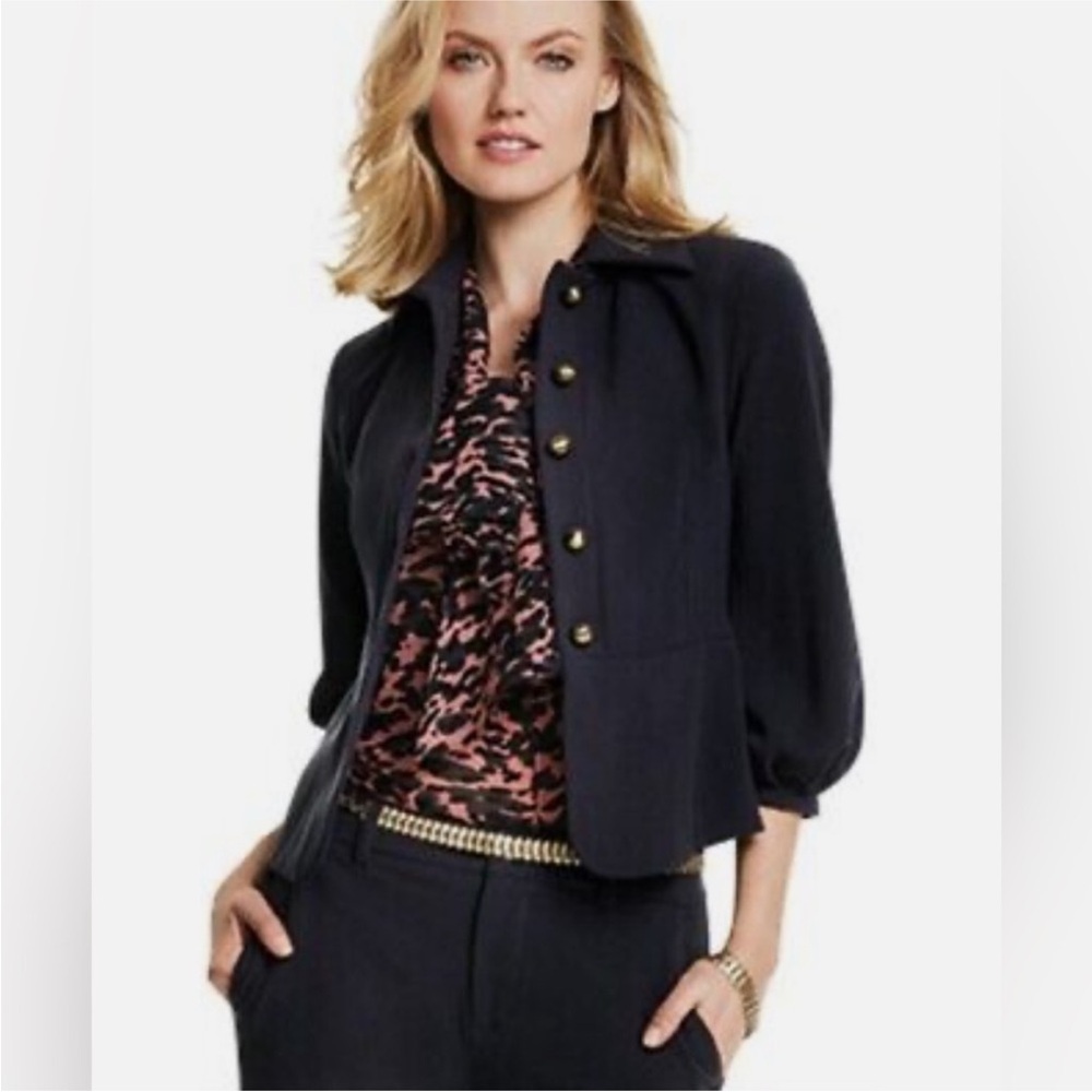 Cabi Abbot Black Jacket with Gold Buttons 3/4 length sleeves
Size 4